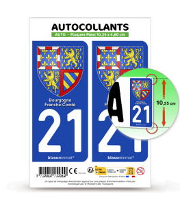 21 Bourgogne-Franche-Comté - Armoiries | Autocollant plaque immatriculation