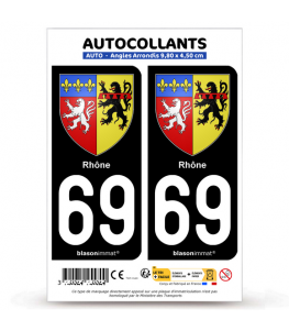 69 Rhône - Armoiries | Autocollant plaque immatriculation