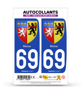 69 Rhône - Armoiries | Autocollant plaque immatriculation