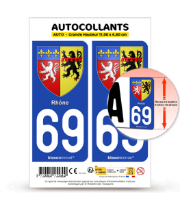 69 Rhône - Armoiries | Autocollant plaque immatriculation