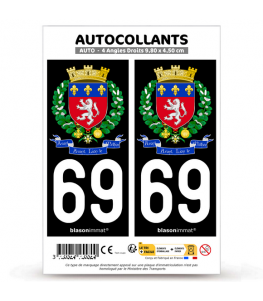 69 Lyon - Armoiries | Autocollant plaque immatriculation