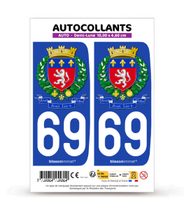 69 Lyon - Armoiries | Autocollant plaque immatriculation