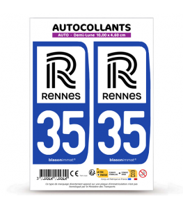 35 Rennes - Ville | Autocollant plaque immatriculation