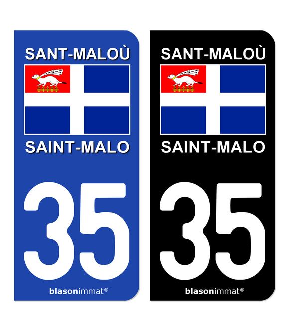 35 Saint-Malo - Drapeau | Autocollant plaque immatriculation