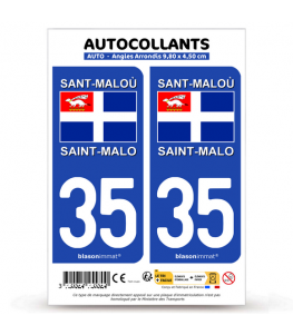 35 Saint-Malo - Drapeau | Autocollant plaque immatriculation