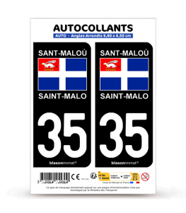 35 Saint-Malo - Drapeau | Autocollant plaque immatriculation