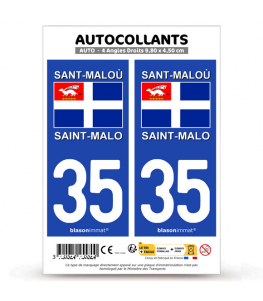 35 Saint-Malo - Drapeau | Autocollant plaque immatriculation