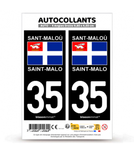 35 Saint-Malo - Drapeau | Autocollant plaque immatriculation