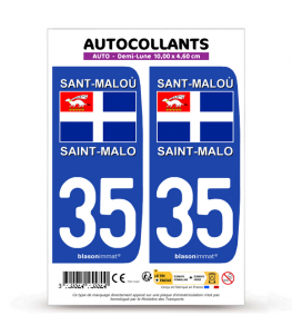 35 Saint-Malo - Drapeau | Autocollant plaque immatriculation