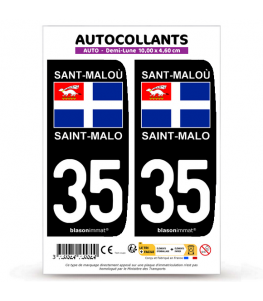 35 Saint-Malo - Drapeau | Autocollant plaque immatriculation