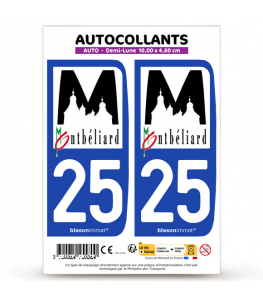 25 Montbéliard - Ville | Autocollant plaque immatriculation