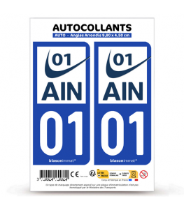 01 Ain - Département | Autocollant plaque immatriculation