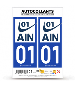 01 Ain - Département | Autocollant plaque immatriculation