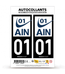 01 Ain - Département | Autocollant plaque immatriculation