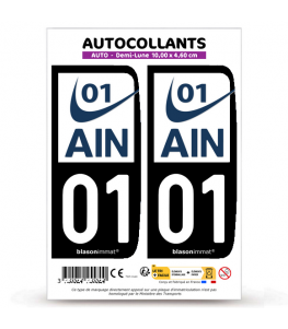 01 Ain - Département | Autocollant plaque immatriculation