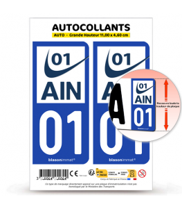 01 Ain - Département | Autocollant plaque immatriculation