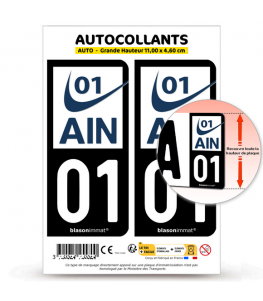 01 Ain - Département | Autocollant plaque immatriculation