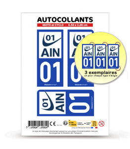 01 Ain - Département | Autocollant plaque immatriculation