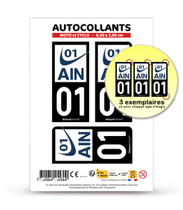 01 Ain - Département | Autocollant plaque immatriculation