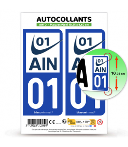 01 Ain - Département | Autocollant plaque immatriculation