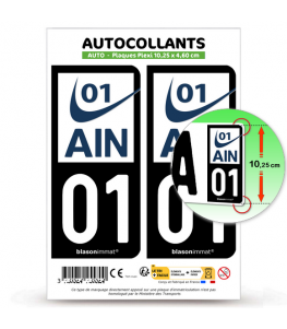 01 Ain - Département | Autocollant plaque immatriculation