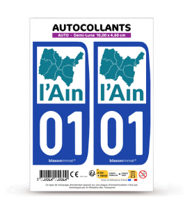 01 Ain - Régions Naturelles | Autocollant plaque immatriculation