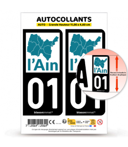 01 Ain - Régions Naturelles | Autocollant plaque immatriculation