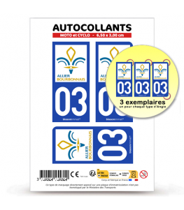 03 Allier - Département | Autocollant plaque immatriculation