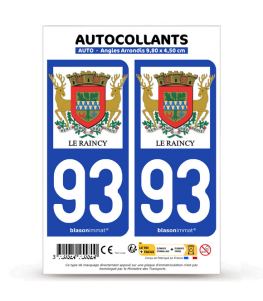 93 Le Raincy - Armoiries | Autocollant plaque immatriculation