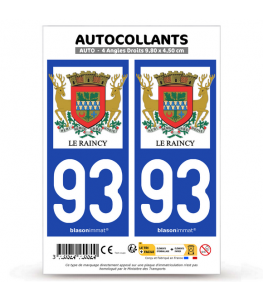 93 Le Raincy - Armoiries | Autocollant plaque immatriculation