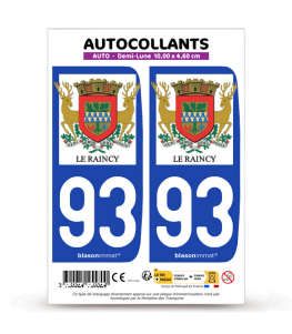 93 Le Raincy - Armoiries | Autocollant plaque immatriculation