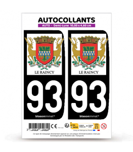 93 Le Raincy - Armoiries | Autocollant plaque immatriculation