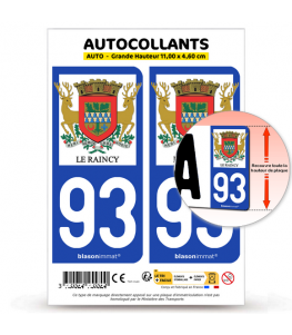 93 Le Raincy - Armoiries | Autocollant plaque immatriculation