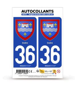 36 Indre - Armoiries | Autocollant plaque immatriculation