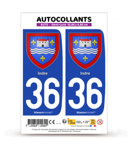 36 Indre - Armoiries | Autocollant plaque immatriculation