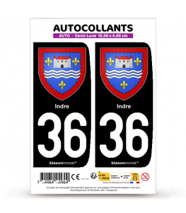 36 Indre - Armoiries | Autocollant plaque immatriculation