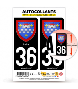 36 Indre - Armoiries | Autocollant plaque immatriculation