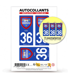 36 Indre - Armoiries | Autocollant plaque immatriculation