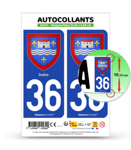 36 Indre - Armoiries | Autocollant plaque immatriculation