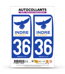 36 Indre - Département | Autocollant plaque immatriculation