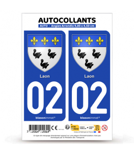 02 Laon - Armoiries | Autocollant plaque immatriculation