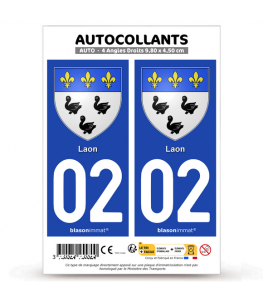 02 Laon - Armoiries | Autocollant plaque immatriculation