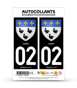 02 Laon - Armoiries | Autocollant plaque immatriculation