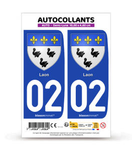 02 Laon - Armoiries | Autocollant plaque immatriculation