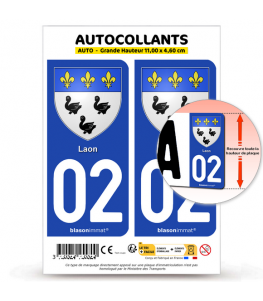 02 Laon - Armoiries | Autocollant plaque immatriculation