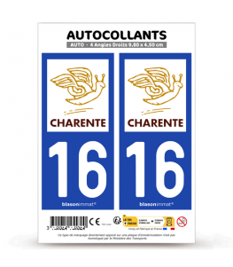 16 Charente - Département | Autocollant plaque immatriculation