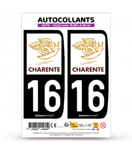 16 Charente - Département | Autocollant plaque immatriculation