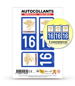 16 Charente - Département | Autocollant plaque immatriculation