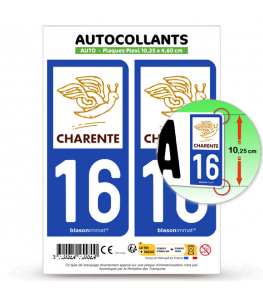 16 Charente - Département | Autocollant plaque immatriculation