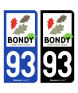 93 Bondy - Ville | Autocollant plaque immatriculation